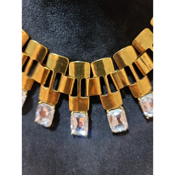 Women's Gold Tone Statement Necklace With Clear Rectangular Crystals By Qian Kuo - Picture 6 of 8